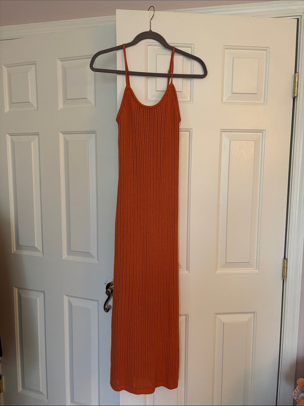 Freshman 1996 Orange Knit Crochet Tank Top Maxi Dress Women’s Size Small